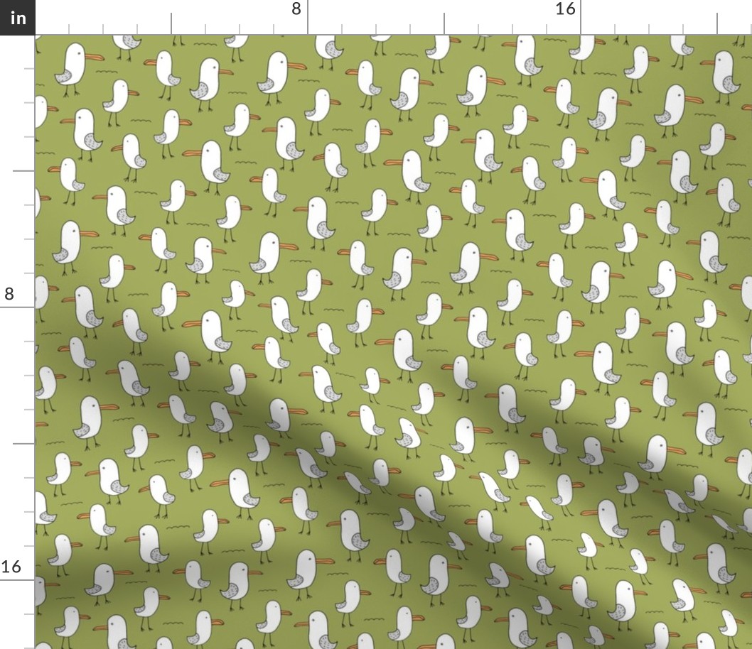 Little baby seagull shore ocean quirky kids summer design olive green SMALL 