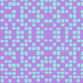 Asymmetric Inked Grid - Purple and Aqua uneven checks