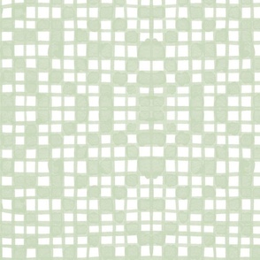 Asymmetric Inked Grid - Light Artichoke Green and white uneven checks