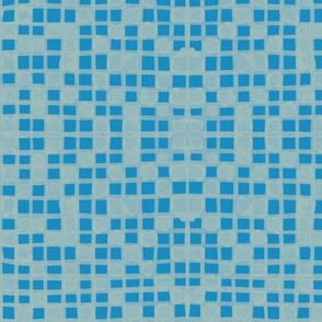 Asymmetric Inked Grid - Blue tones uneven checks