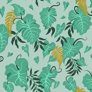 Tropical Leaf Harmony in Light Green