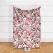 Watercolor peonies - 3521 large // pink on white