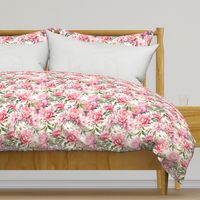 Watercolor peonies - 3521 medium // pink on white