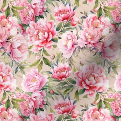 Watercolor peonies - 3524 small // silver peony peach pink