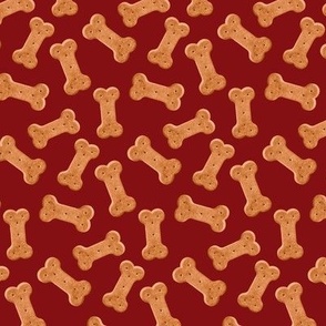 Dog Treat Pattern Cute Dog Bone Dak Red, Dog Bone Fabric, Cute Dog Bandana Fabric