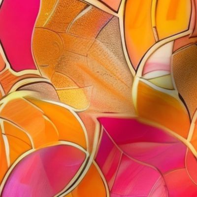 Abstract Tiffany Glass in Pink, Orange and Metallic Gold