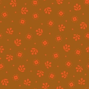 Vintage 30's Feedsack Floral in Caramel Brown + Orange