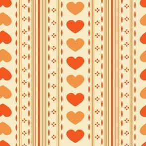 Cottagecore Heart Ticking Stripe in Orange + Cream