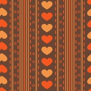 Cottagecore Heart Ticking Stripe in Orange + Brown