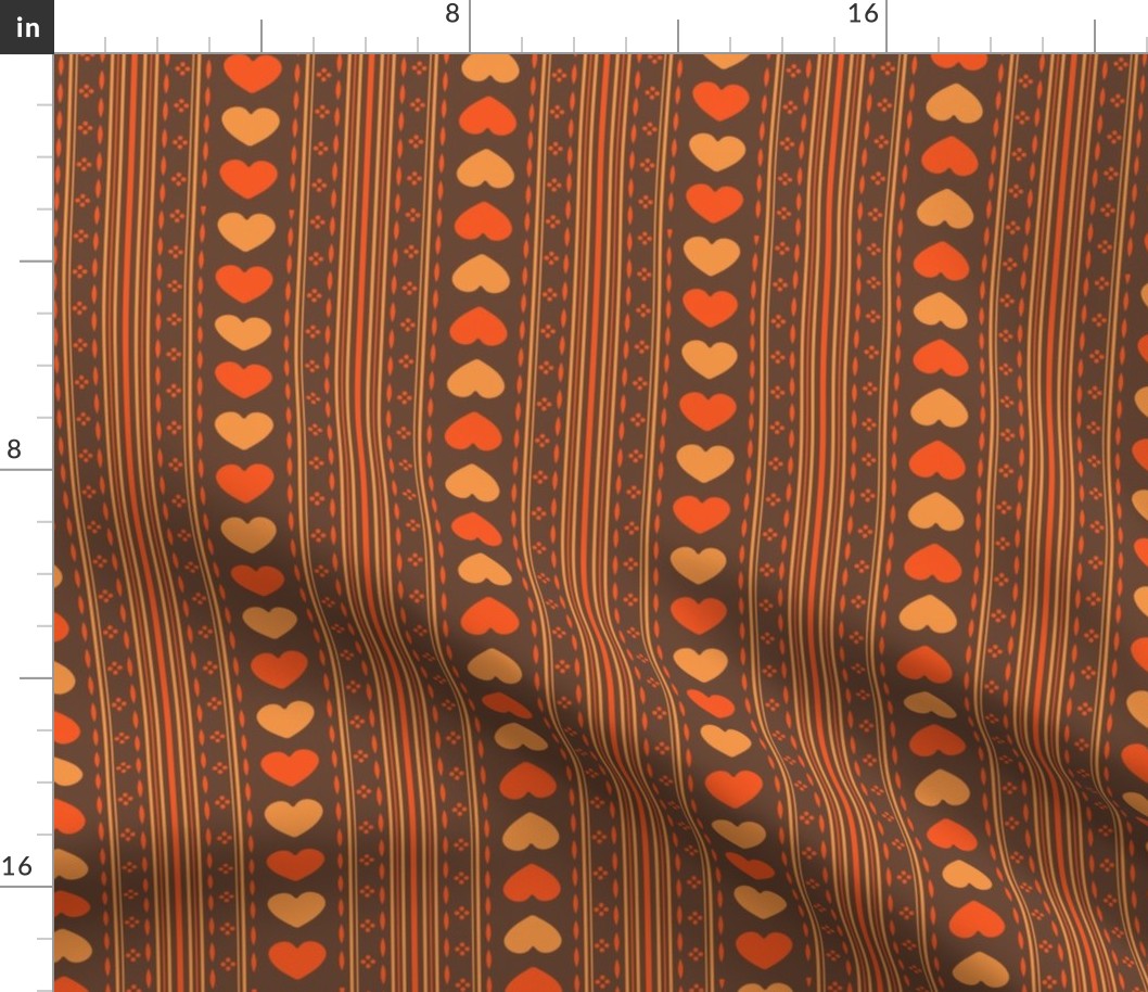 Cottagecore Heart Ticking Stripe in Orange + Brown