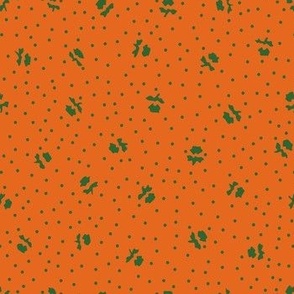 Vintage Ditsy Outline Floral in Orange + Green