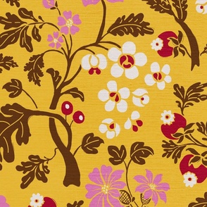 Chinoiserie Style Florals On Yellow - large scale