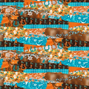 Bigger Ride 'Em Cowboy Collage in Turquoise Brown and Orange