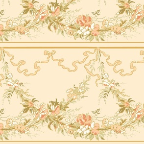 Vintage Recreation Floral Swag Border in Peach and Sage Green