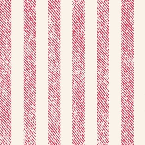 Textured Denim Alternating Stripes in Red  and Cream Stripes | 16in