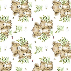 Safari Animals Lion Cub Baby Nursery Ladybug Bees Greenery Rotated 