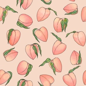Watercolor Peaches on Pink Background