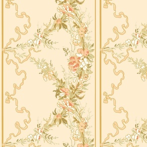 Vintage Recreation Floral Swag Border in Peach and Sage Green Turned 90 degrees