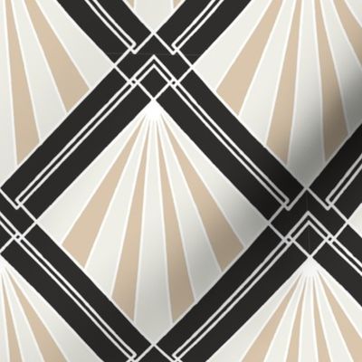 Vintage Glamour Art Deco Geometric Diamond Charcoal and Gold Wallpaper - S