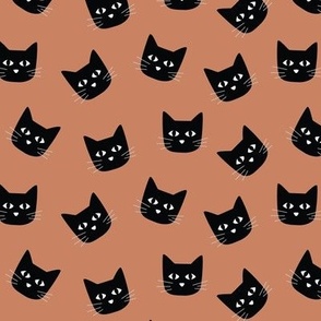 Black Kitty Cat Faces on Orange - 1 inch