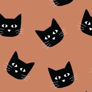 Black Kitty Cat Faces on Orange - 2 inch