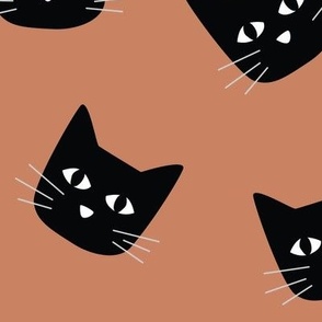 Black Kitty Cat Faces on Orange - 3 inch