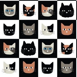Kitty Cat Faces Checkerboard - 2 inch