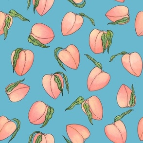Watercolor Peaches on Turquoise Background