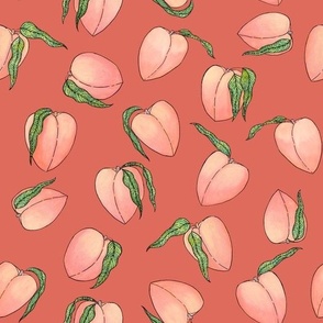 Watercolor Peaches on Terracotta Background