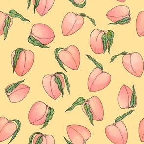 Watercolor Peaches with Yellow Background