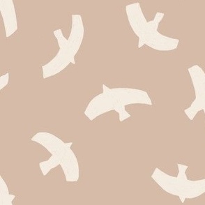 Flying white birds silhouettes in dusty pink (M)