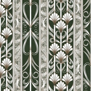 Green Modern Elegance - Art Deco Palmette Fan Trellis in Cal Poly Green and Gold - Designed for Metallic Wallpaper!