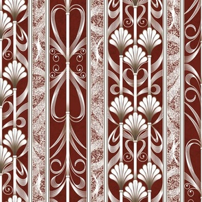 Falu Red Modern Elegance - Art Deco Palmette Fan Trellis in Falu Dark Red and Gold - Designed for Metallic Wallpaper!