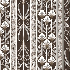 Taupe Brown Modern Elegance - Art Deco Palmette Fan Trellis in Taupe Brown and Gold - Designed for Metallic Wallpaper!