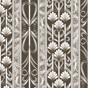 Walnut Brown Modern Elegance - Art Deco Palmette Fan Trellis in Walnut Brown and Gold - Designed for Metallic Wallpaper!