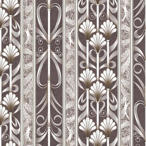 Grayish Purple Modern Elegance - Art Deco Palmette Fan Trellis in Wenge Grayish Purple and Gold - Designed for Metallic Wallpaper!