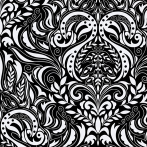 Vintage Traditional Black and White Damask