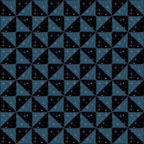 Starburst Patchwork Cheater Quilt Faux Stitching and Buttons Black and Teal Blue