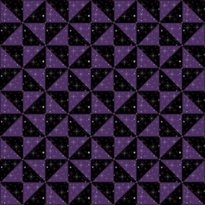 Starburst Patchwork Cheater Quilt Faux Stitching and Buttons Black adn Purple
