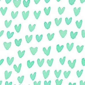 Watercolor Hearts Mint Green