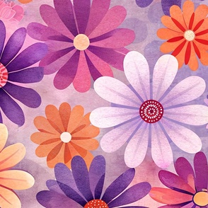 Purple and Orange Daisies - Beautiful Classic Modern Elegant Stylish Design
