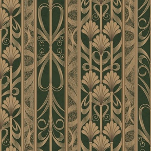 Dark Green Modern Elegance - Art Deco Palmette Fan Trellis in Cal Poly Green and Gold