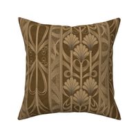 Golden Brown Modern Elegance - Art Deco Palmette Fan Trellis in Field Drab Golden Brown and Gold