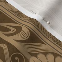 Golden Brown Modern Elegance - Art Deco Palmette Fan Trellis in Field Drab Golden Brown and Gold