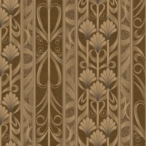 Golden Brown Modern Elegance - Art Deco Palmette Fan Trellis in Field Drab Golden Brown and Gold