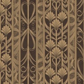 Taupe Modern Elegance - Art Deco Palmette Fan Trellis in Taupe Brown and Gold