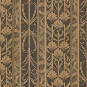 Walnut Brown Modern Elegance - Art Deco Palmette Fan Trellis in Walnut Brown and Gold