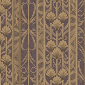 Grayish Purple Modern Elegance - Art Deco Palmette Fan Trellis in Wenge Grayish Purple and Gold