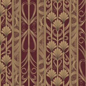 Wine Red Modern Elegance - Art Deco Palmette Fan Trellis in Wine Red and Gold