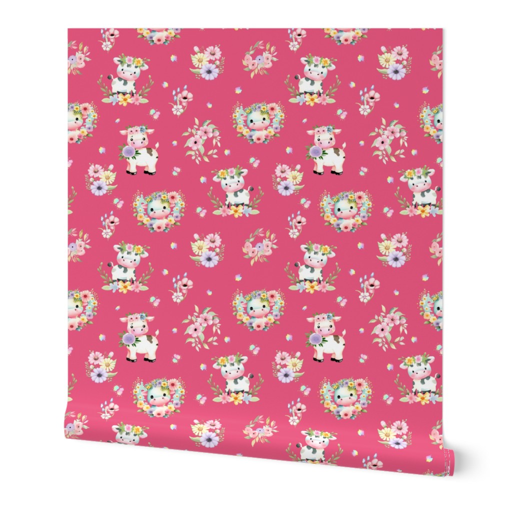 Baby Cows and Blooms - 3517 medium // hot pink